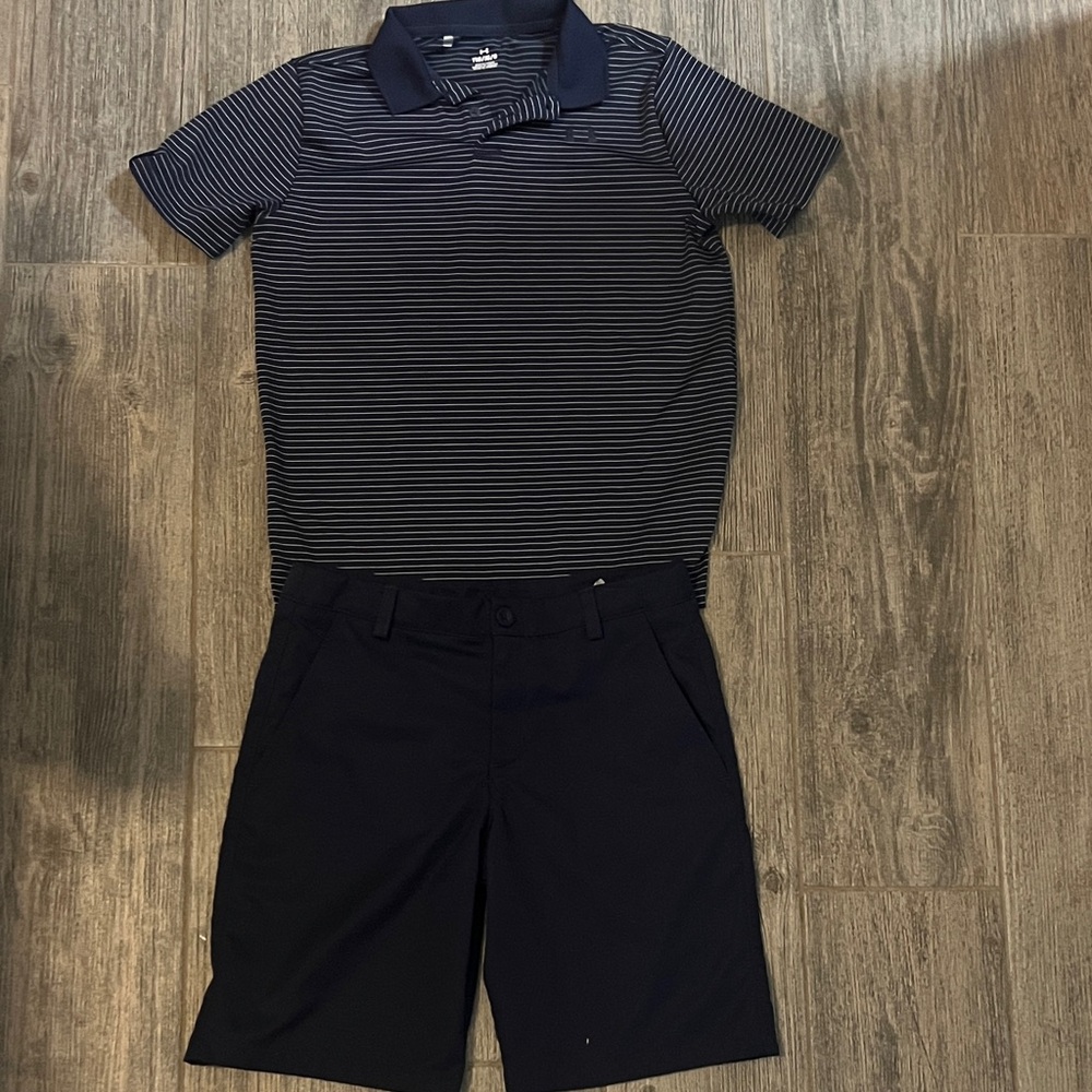 Navy Striped Polo Shirt and Shorts Set
